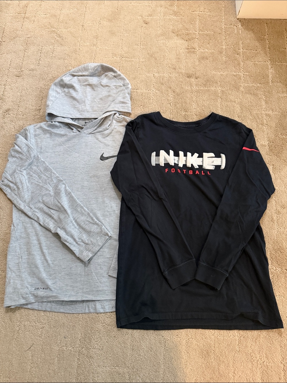 Nike kids Gray Hooded Long Sleeve tee & Black long sleeve Tee size medium